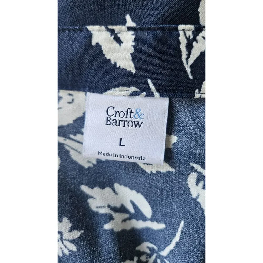 Croft & Barrow Womens L Blouse Top Floral Flap Pockets Button-Up Split Neck